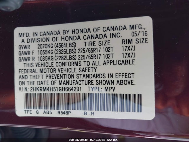 Honda CR-V EX 2016 2HKRM4H51GH664291 Image 9