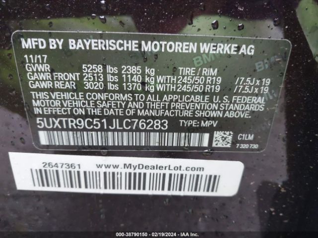 5UXTR9C51JLC76283 BMW X3 Xdrive30i