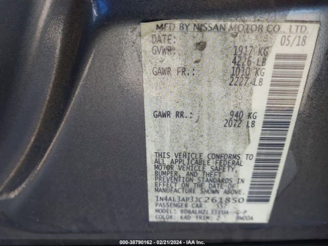 1N4AL3AP3JC261850 Nissan Altima 2.5 Sr