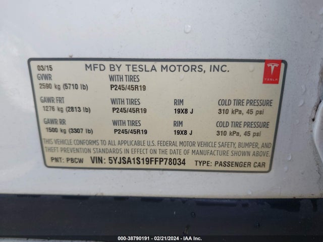 Tesla Model S 60/70/85 2015 5YJSA1S19FFP78034 Image 9