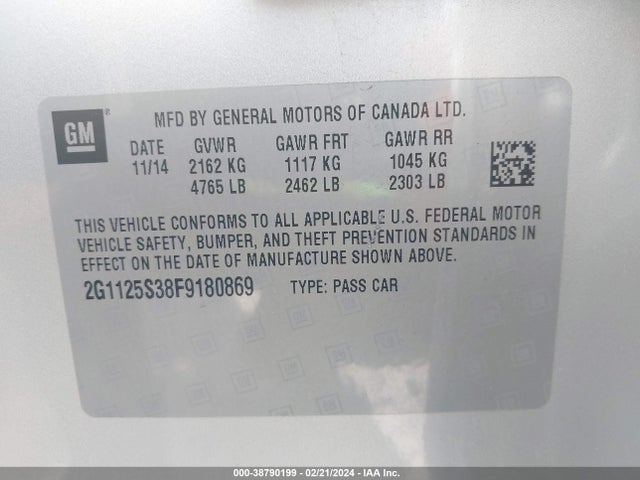 Chevrolet Impala 2lt 2015 2G1125S38F9180869 Image 9