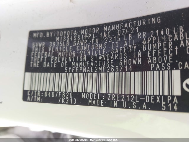 Toyota COROLLA LE 2021 5YFEPMAE2MP269714 Image 9
