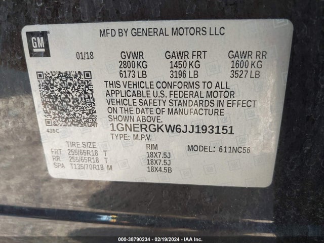 Chevrolet Traverse 1lt 2018 1GNERGKW6JJ193151 Image 9