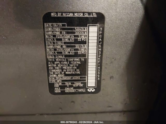 3PCAJ5M32KF143393 Infiniti Qx50 Essential
