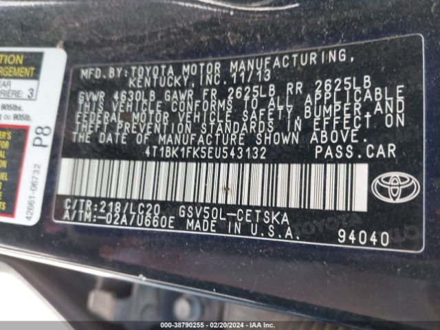 4T1BK1FK5EU543132 Toyota Camry Se V6