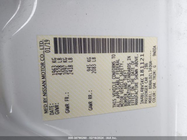1N4BL4BV5KC181121 Nissan Altima 2.5 S