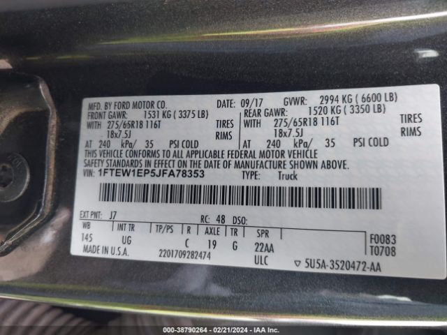 1FTEW1EP5JFA78353 Ford F-150 Xlt