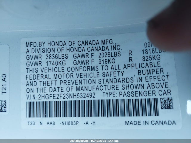 Honda Civic Lx 2022 2HGFE2F23NH532492 Image 9