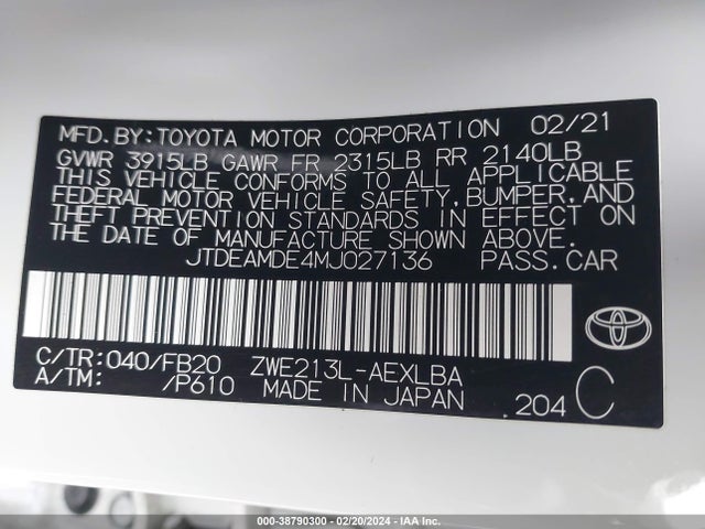Toyota Corolla Hybrid Le 2021 JTDEAMDE4MJ027136 Image 9