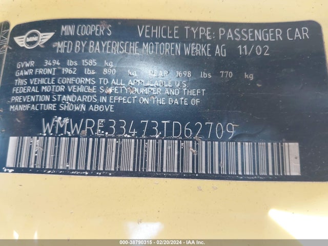 2003 MINI COOPER S WMWRE33473TD62709 Photo 8