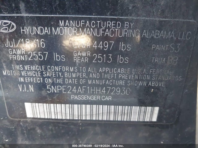 Hyundai SONATA SE 2017 5NPE24AF1HH472930 Image 9
