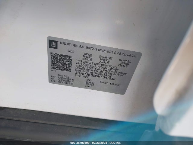 Chevrolet TRAX LS 2019 3GNCJKSB5KL347910 Image 9