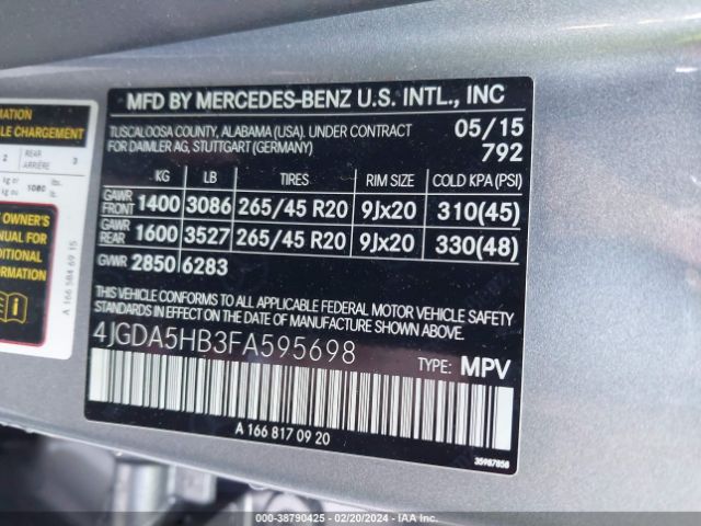 4JGDA5HB3FA595698 Mercedes-Benz Ml 350 4matic