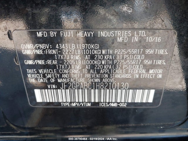 Subaru Crosstrek 2.0i Premium 2017 JF2GPABC1H8210130 Image 9