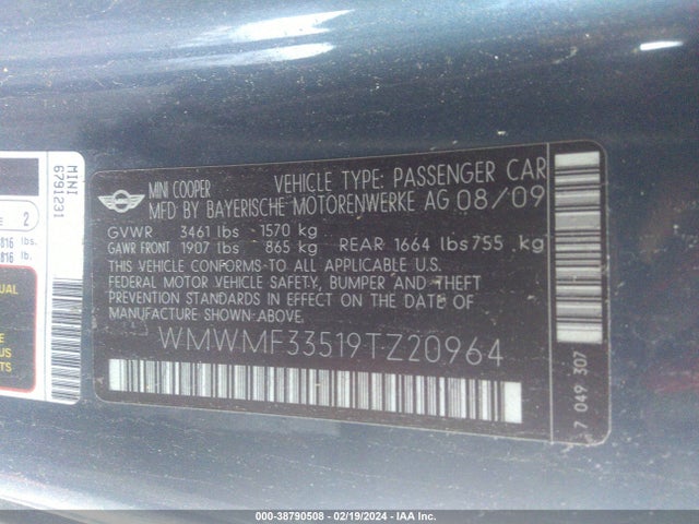 2009 MINI COOPER WMWMF33519TZ20964 Photo 8