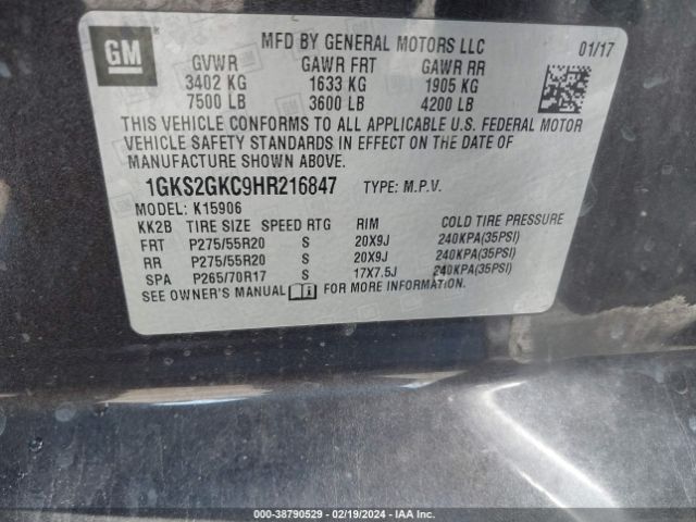 1GKS2GKC9HR216847 GMC Yukon Xl Slt