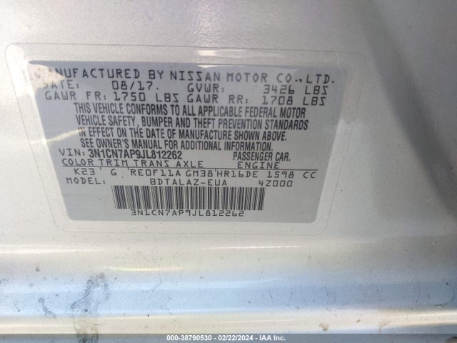 Nissan Versa 1.6 S+ 2018 3N1CN7AP9JL812262 Image 9