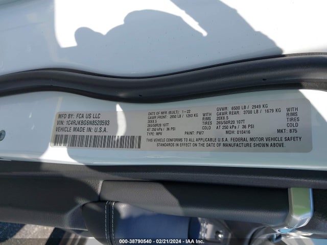 1C4RJKBG6N8520593 Jeep Grand Cherokee L Limited 4x4