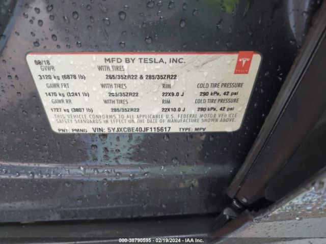 5YJXCBE40JF115617 Tesla Model X 100d/75d/p100d