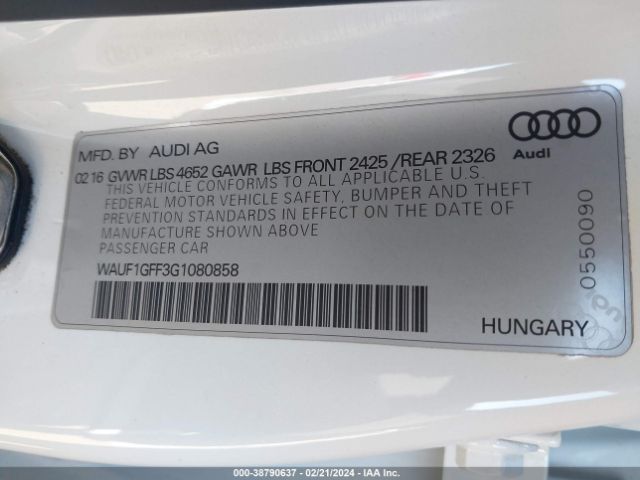 WAUF1GFF3G1080858 Audi S3 2.0t Premium Plus