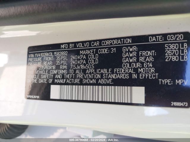 YV4102RK0L1582892 Volvo Xc60 T5 Momentum