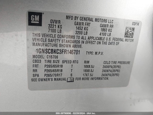 Chevrolet Tahoe Lt 2015 1GNSCBKC3FR146701 Image 9