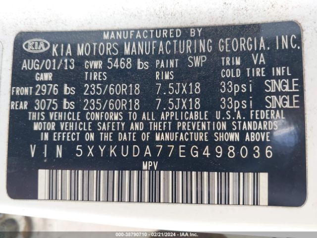 5XYKUDA77EG498036 KIA Sorento Ex V6