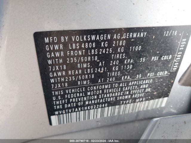 WVGTV7AX1HK022040 Volkswagen Tiguan 2.0t Sport