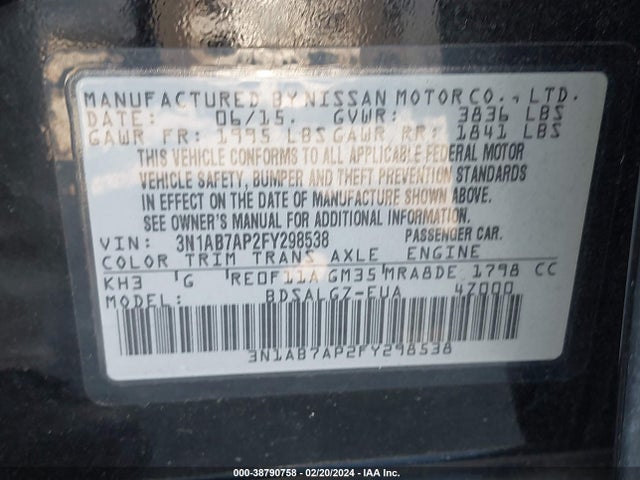 Nissan SENTRA SL 2015 3N1AB7AP2FY298538 Image 9