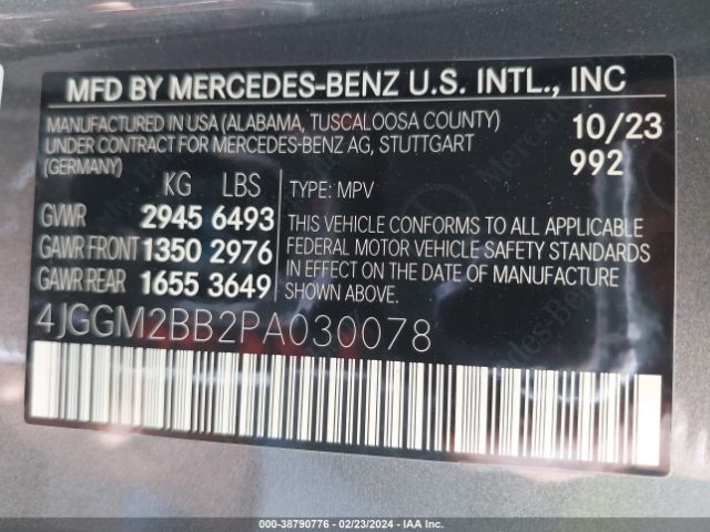 4JGGM2BB2PA030078 Mercedes-Benz Eqe 350+ Suv