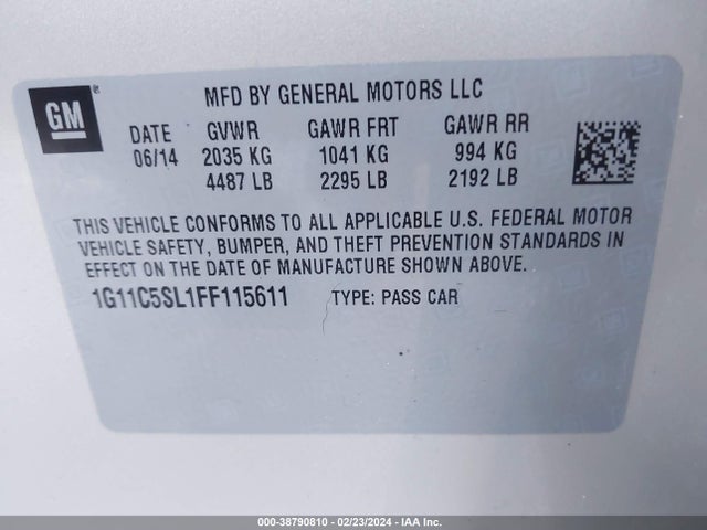 Chevrolet MALIBU 1LT 2015 1G11C5SL1FF115611 Image 9