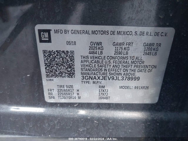 Chevrolet EQUINOX LT 2018 3GNAXJEV9JL378999 Image 9