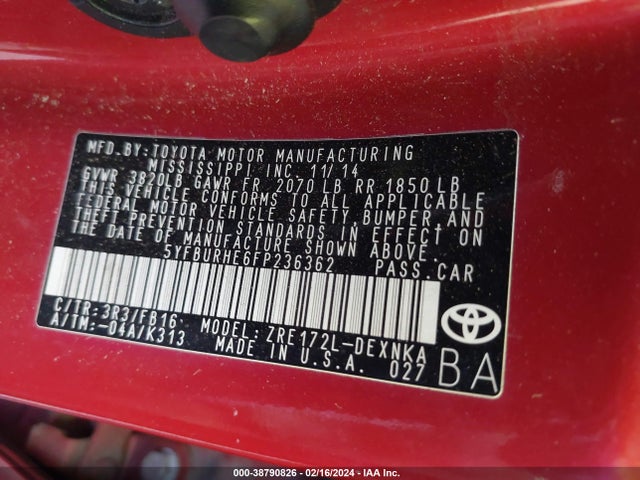 Toyota Corolla Le Plus 2015 5YFBURHE6FP236362 Image 9