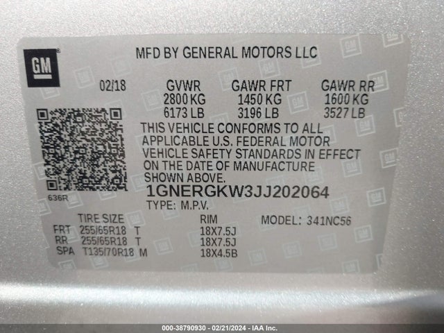 Chevrolet Traverse 1lt 2018 1GNERGKW3JJ202064 Image 9