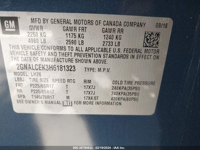 Chevrolet EQUINOX LT 2017 2GNALCEK3H6181323 Image 9