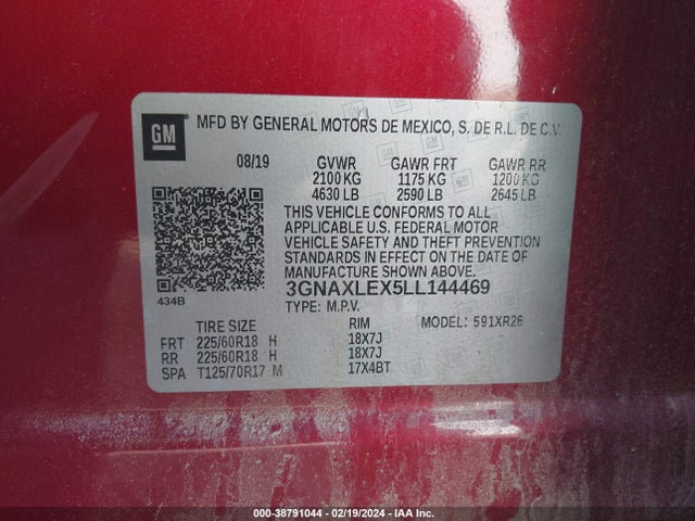 Chevrolet Equinox Fwd Lt 2.0l Turbo 2020 3GNAXLEX5LL144469 Image 9