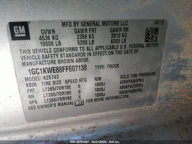 Chevrolet Silverado 2500hd Ltz 2015 1GC1KWE88FF607138 Image 9