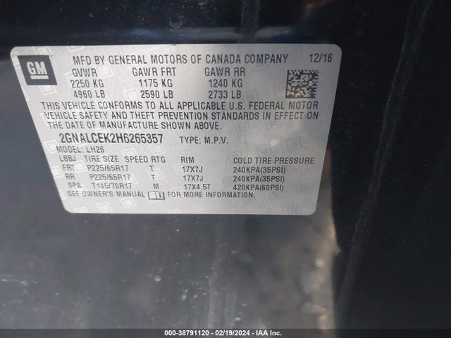 Chevrolet EQUINOX LT 2017 2GNALCEK2H6265357 Image 9