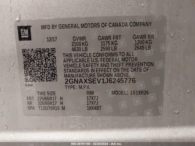 Chevrolet EQUINOX LT 2018 2GNAXSEV1J6245776 Image 9