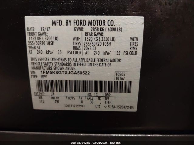 1FM5K8GTXJGA50522 Ford EXPLORER SPORT