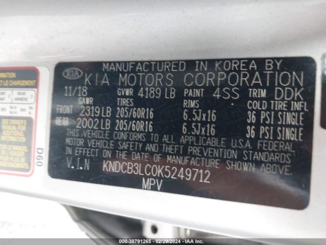 KNDCB3LC0K5249712 KIA NIRO LX