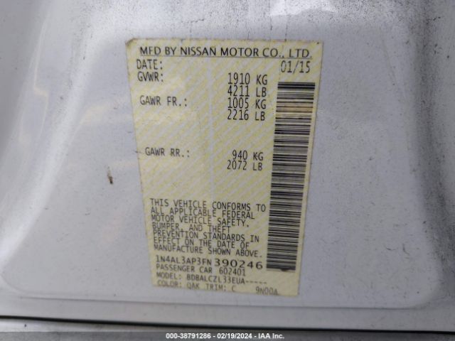 1N4AL3AP3FN390246 Nissan Altima 2.5/2.5 S/2.5 Sl/2.5 Sv