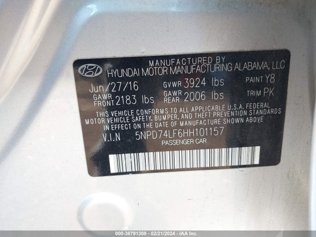 2017 HYUNDAI ELANTRA SE VIN: 5NPD74LF6HH101157