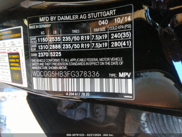 WDCGG5HB3FG378336 Mercedes-Benz GLK 350