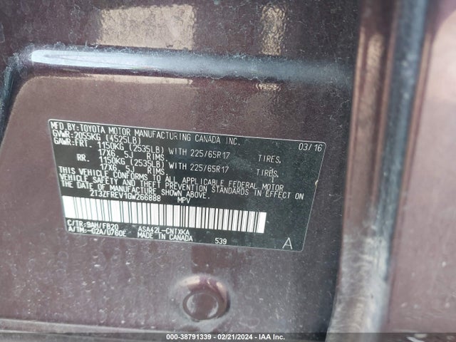Toyota RAV4 LE 2016 2T3ZFREV1GW266888 Image 9