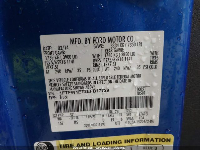 1FTFW1ET2EFB17729 Ford F-150 Xlt
