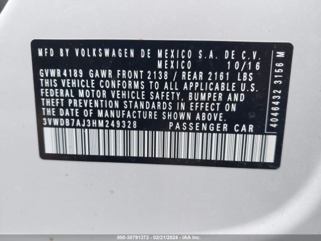 3VWDB7AJ3HM249328 Volkswagen Jetta 1.4t Se