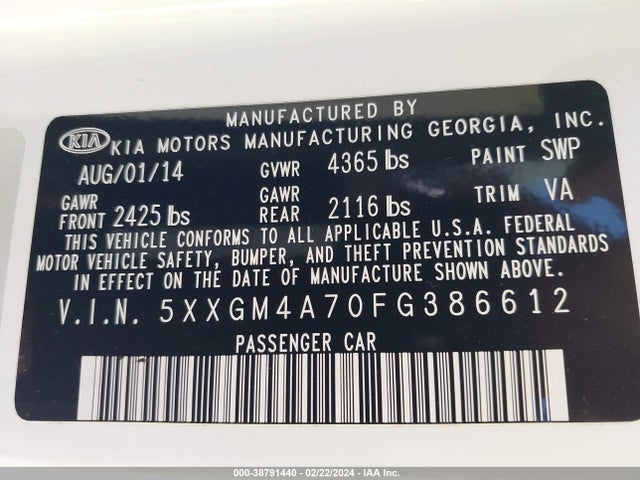 KIA Optima Lx 2015 5XXGM4A70FG386612 Image 9