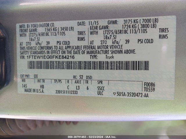 Ford F-150 Lariat 2015 1FTEW1EG0FKE84216 Image 9