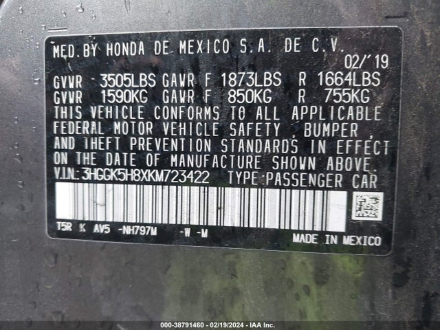 Honda FIT EX 2019 3HGGK5H8XKM723422 Image 9